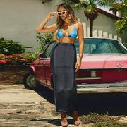 Patchwork Split PU Leather Half body Skirt GNZD 7662SG