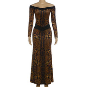 Leopard Print Long Sleeve Maxi Dress DLSF K6D11938A