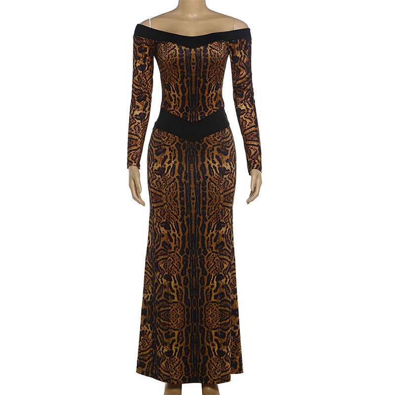 Leopard Print Long Sleeve Maxi Dress DLSF K6D11938A