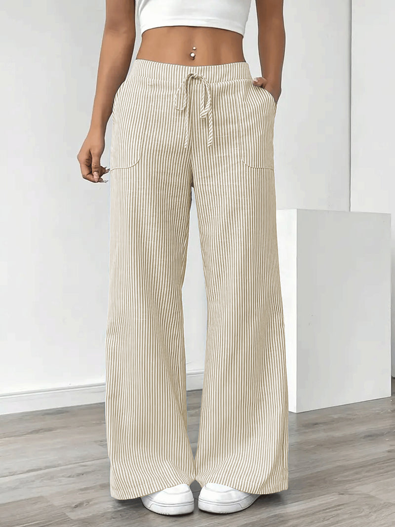 Solid Color Stripe Loose Wide Leg Pants GCNF 5798