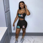Plus Size Letter Print Cami Top Shorts 2 Piece Sets TE 4092