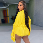 Ruched Long Sleeves Loose Bud Romper GXHF M80626