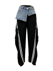 Denim Patchwork Loose Straight Pants LSD 2258
