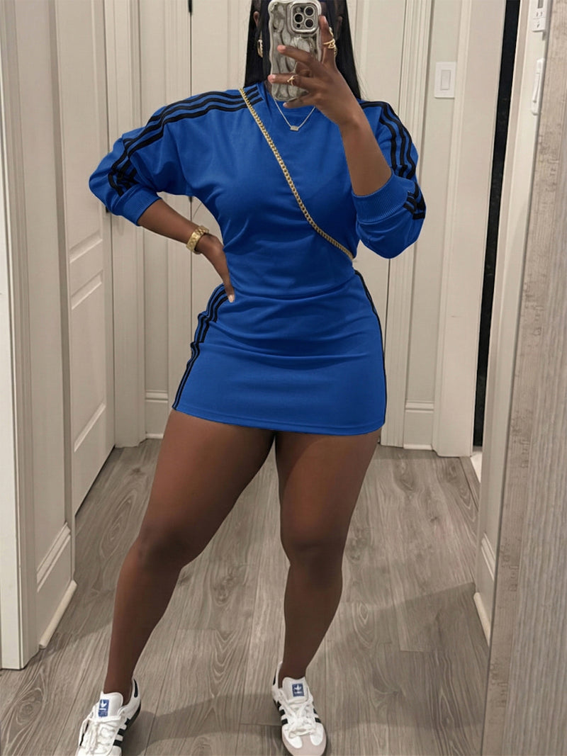 Stripe Sport Long Sleeve Mini Dress HNIF MC011