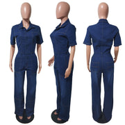 Fashion Short Sleeve Denim Jumpsuit LX 8605
