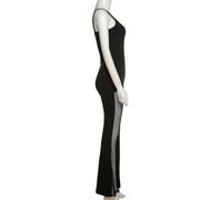 Backless Sling Mesh Patchwork Jumpsuit GAXB Q150JP