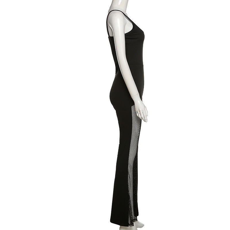 Backless Sling Mesh Patchwork Jumpsuit GAXB Q150JP