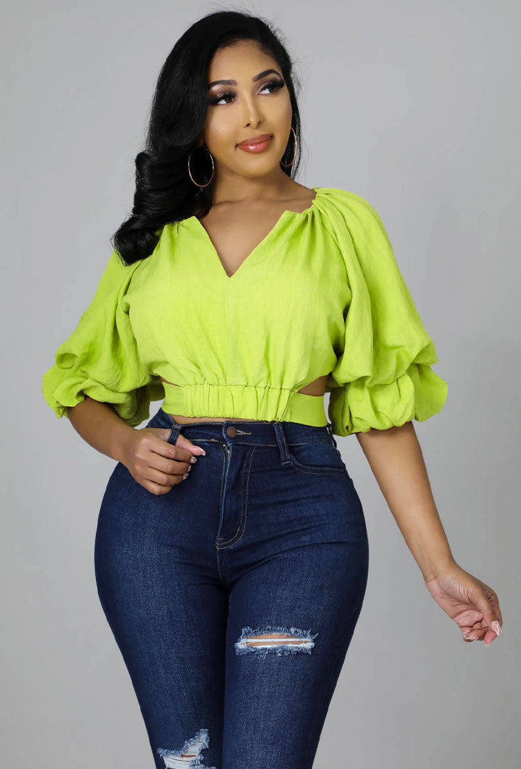 Solid Color Flare Sleeve Loose Shirt XHXF 929