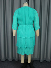 Plus Size Belt Press Pleated Cake Midi Dress GKEN AM040936