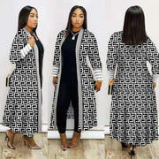 Plus Size Print Long Sleeve Knit Coat GRNH 8078