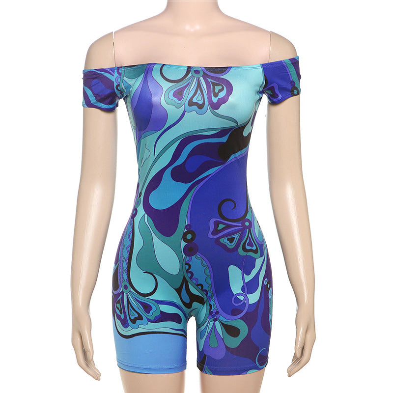 One Shoulder Print Tight Romper XEF K25Q72563
