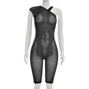 Mesh Off Shoulder See Through Romper MXBF J26JP150