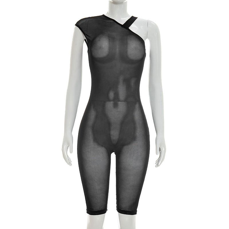 Mesh Off Shoulder See Through Romper MXBF J26JP150