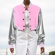 Color Block Short PU Leather Baseball Coat GSZM K23TP377
