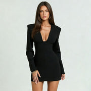 Solid Color Long Sleeve V Neck Mini Dress GSBW C26DS308