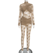 See Through Lace Long Sleeve Tight Jumpsuit GDSF D25JP529