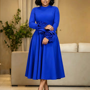 Plus Size 3D Flower Long Sleeve Midi Dress GATE 645