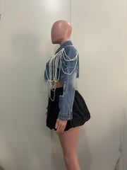 Fashion Pearl Chain Denim Jacket ORY 5277