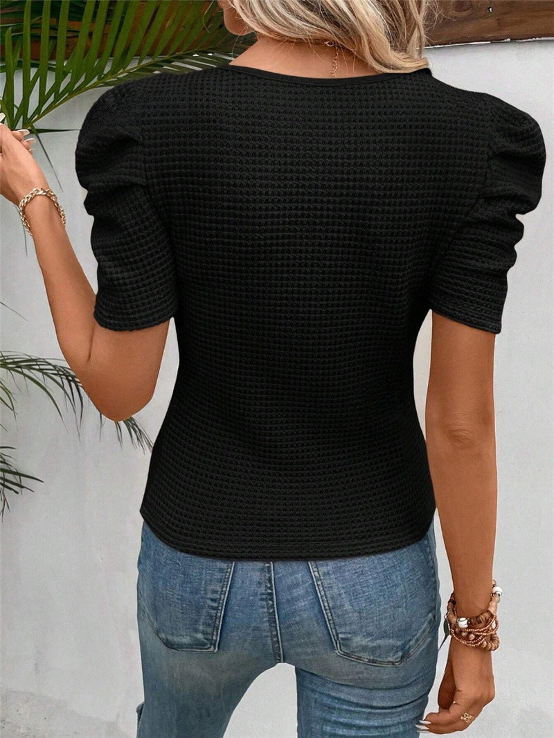 O Neck Bubble Sleeve T Shirt GZYF 1021