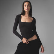 Square Neck Long Sleeve T Shirt GZJF 2590