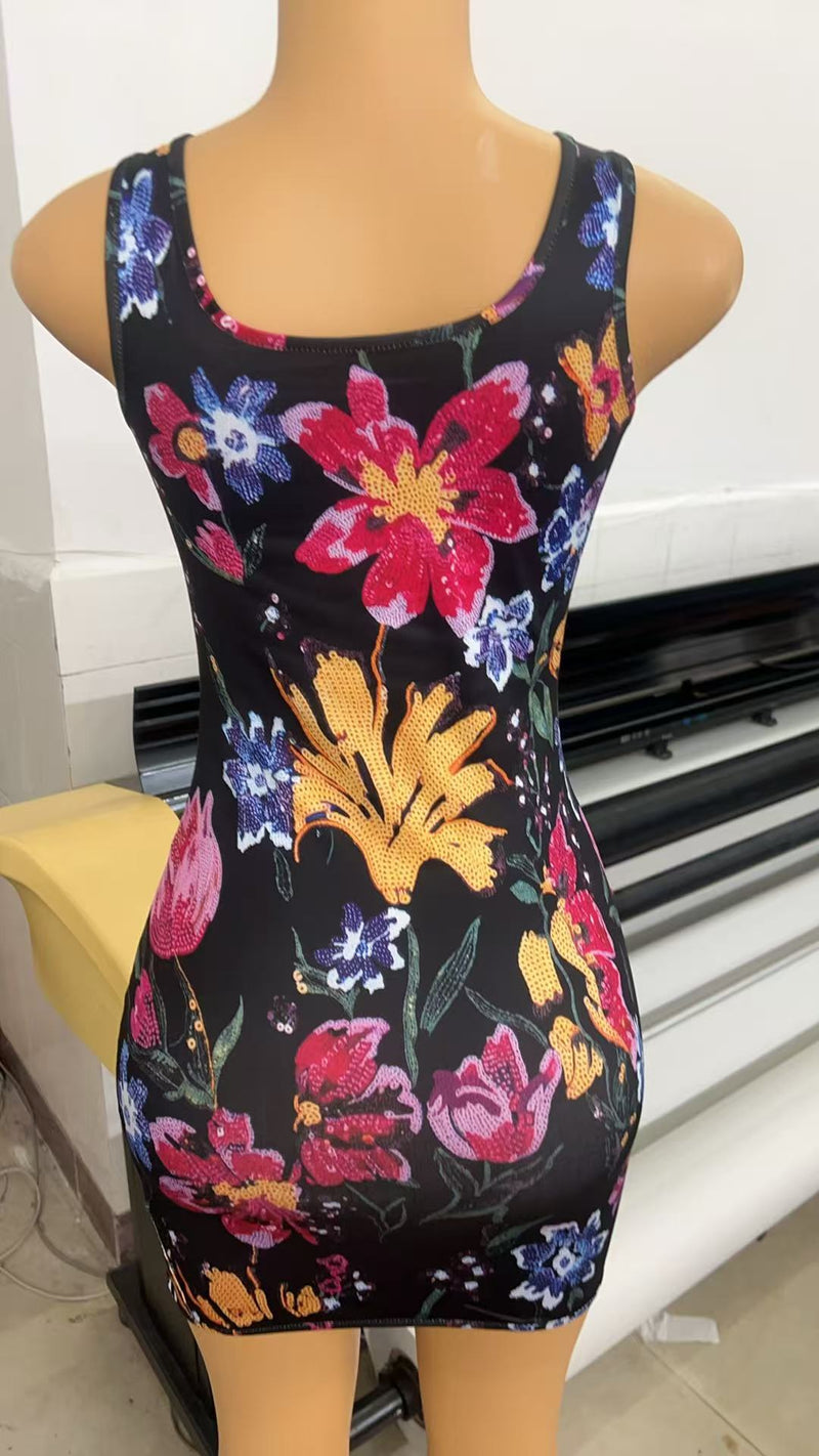 Print Square Neck Sling Mini Dress GNJF HWZ0010