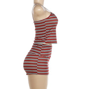 Stripe Print Sling Top Two Piece Shorts Set DLSF K6S10128A