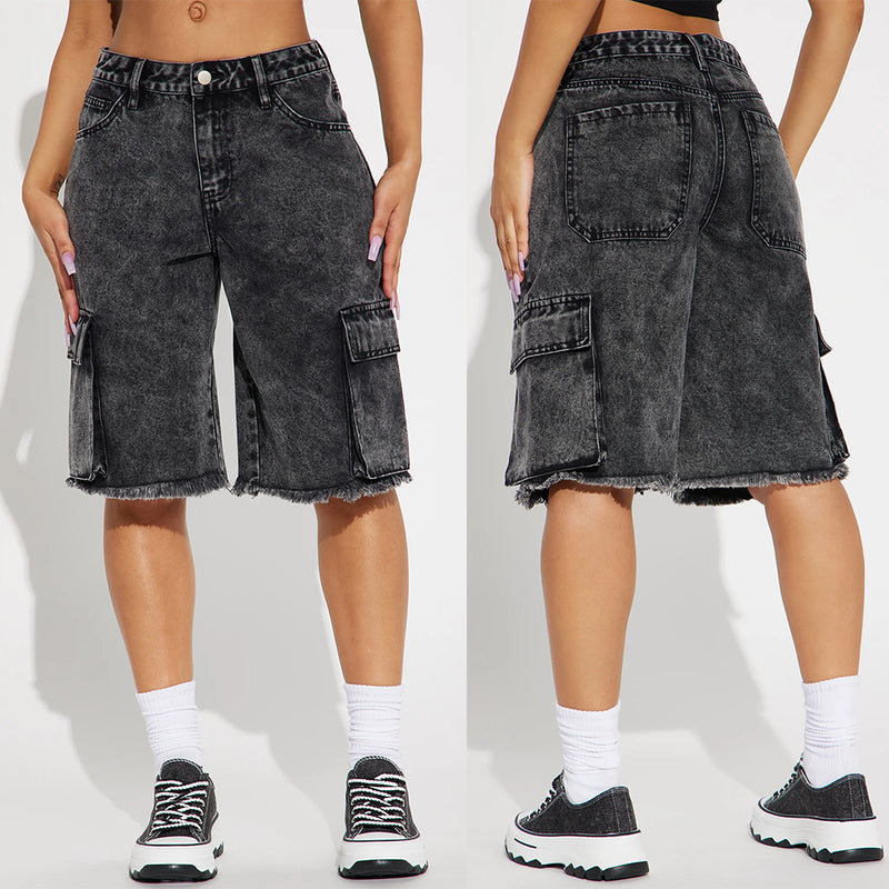 Washed Straight Denim Seventh Pants GYAN 12219