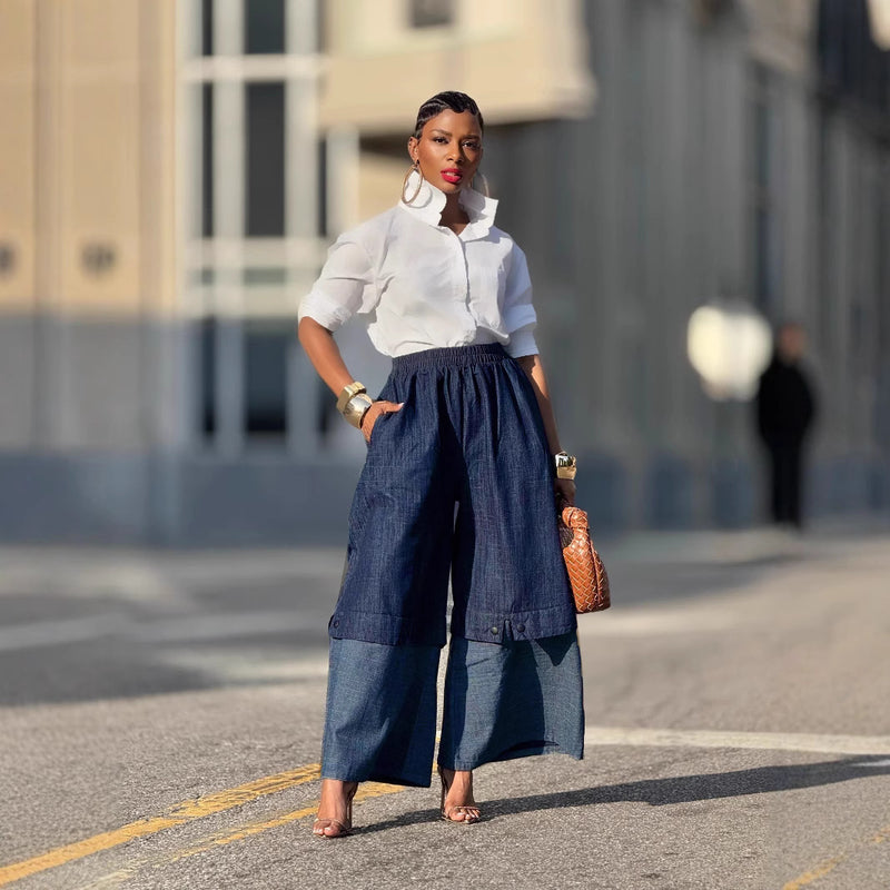 Patchwork Contrast Color Wide Leg Jeans GYLN 8157