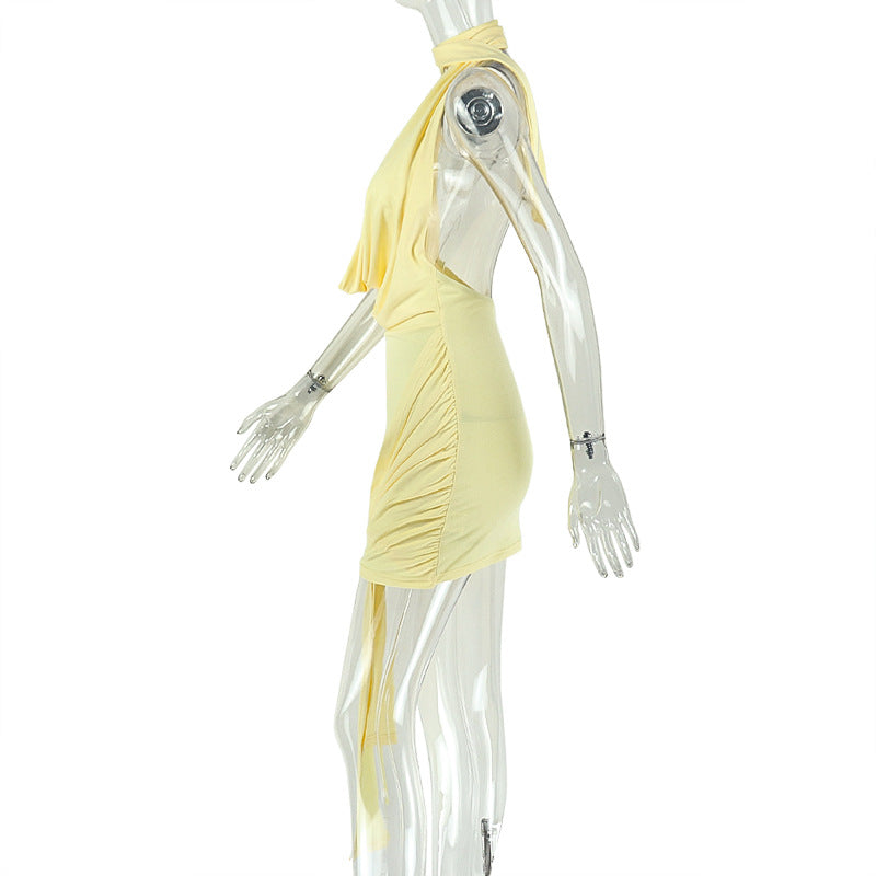 Sexy Solid Color Ruched Mini Dress GJYO JD305598