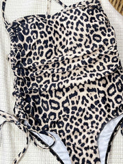 Leopard Print Tie Up One Piece Swimsuit CSYZ 382