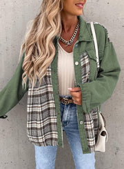 Denim Long Sleeve Plaid Shirt Jacket GOFY W220239