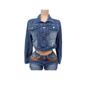 Embroidery Long Sleeve Denim Coat MEM 88663