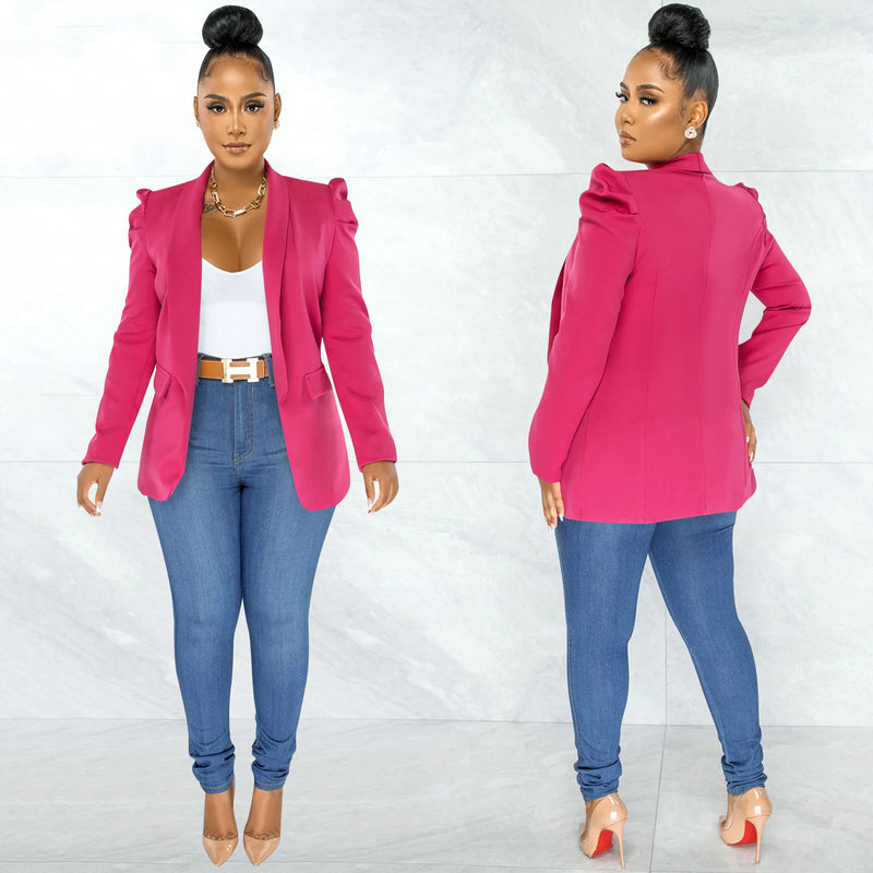 Solid Puff Sleeve Long Sleeve Blazer Coat BY 5932