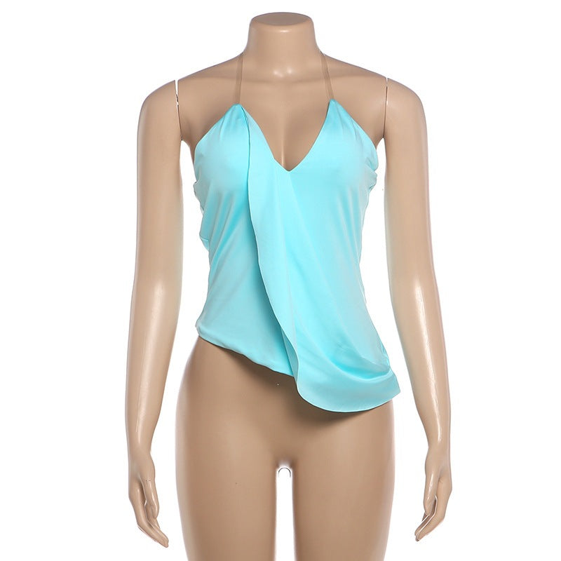 Solid Color V Neck Halterneck Vest GYME K6B16839A