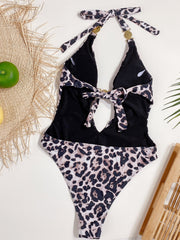 Sexy Leopard Print Halter Neck One Piece Swimsuit CSYZ B277W