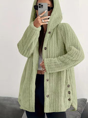 Solid Color Buttoned Long Sleeve Hooded Plush Fashion Coat GYOU CX1022