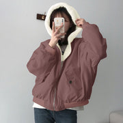 Solid Color Hooded Zipper Plush Jacket GSZM ZTP1449