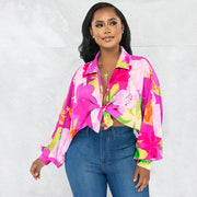 Bat Sleeve Lapel Neck Print Shirt YF 10543