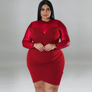Plus Size Mesh Patchwork Bodycon Dress GDAM 1032