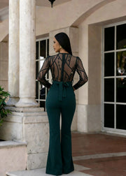 Mesh Embroidery Belt Wide Leg Jumpsuit LA 6006