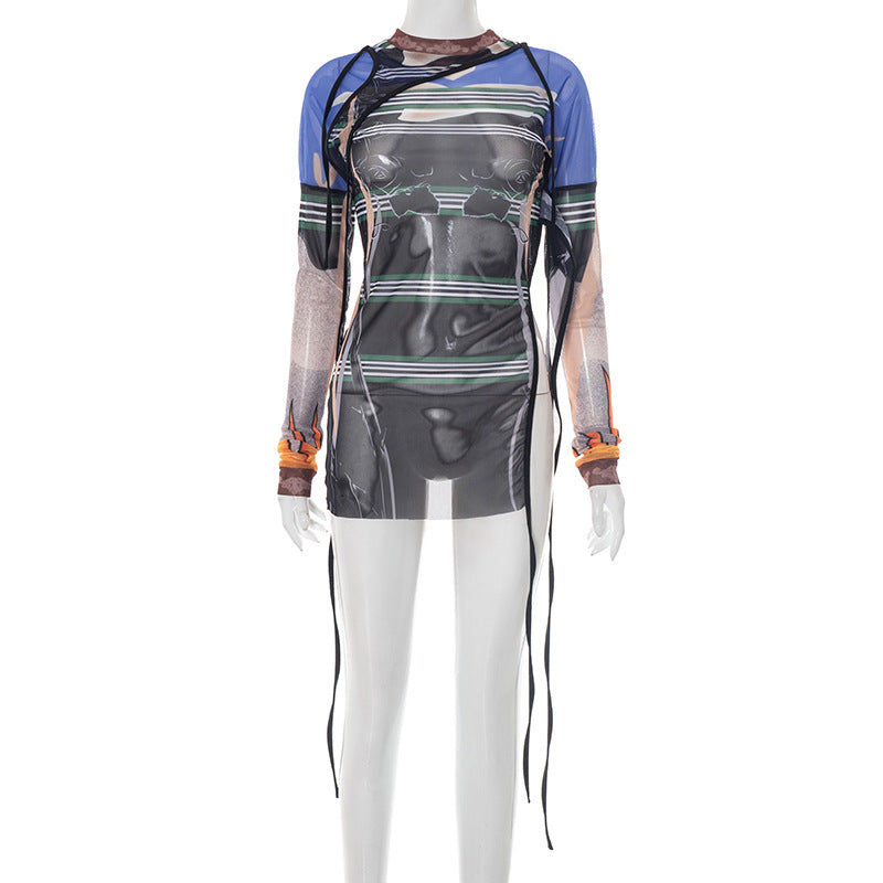 Print Irregular Split T Shirts MXBF J25TP137