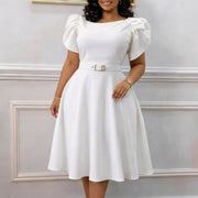 Plus Size Short Sleeve Solid Midi Dress GCZF 8654