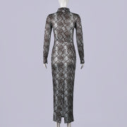 Retro Snake Patterned Ice Silk Maxi Dress GNZD 11814