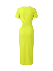 Hollow Out Short Sleeve Split Maxi Dress HNIF MC040