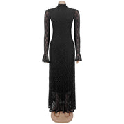 Lace See Through Long Sleeve Maxi Dress BY 7711