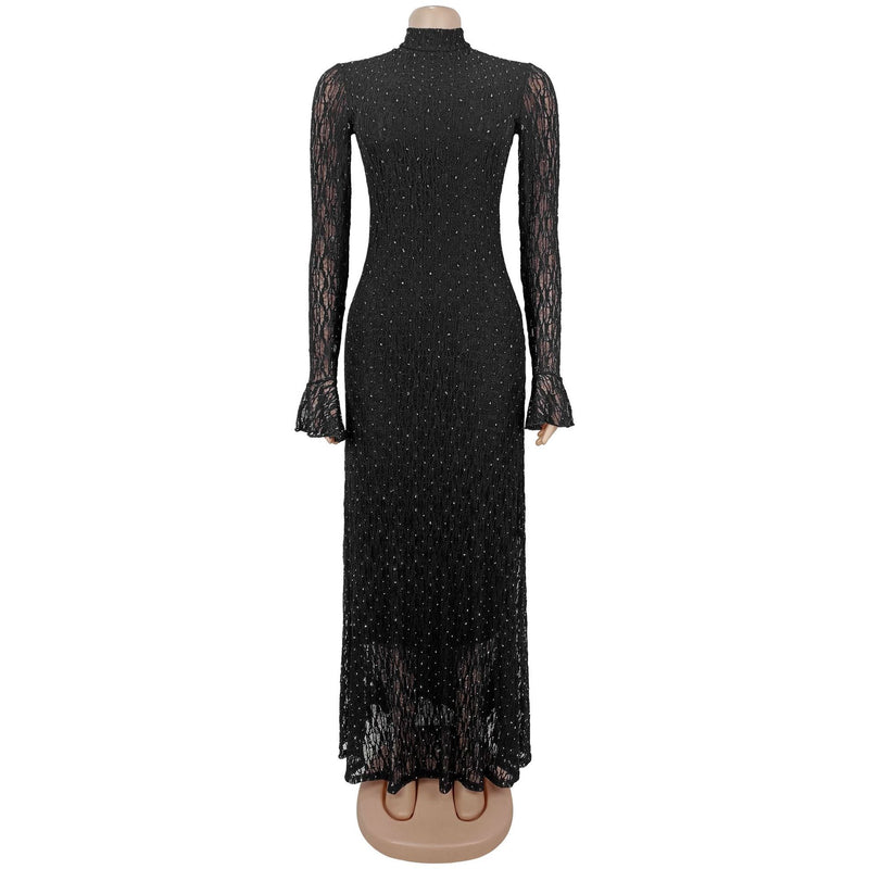 Lace See Through Long Sleeve Maxi Dress BY 7711