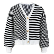 Plaid Patchwork Stripe Knits Coats GDAM 1027