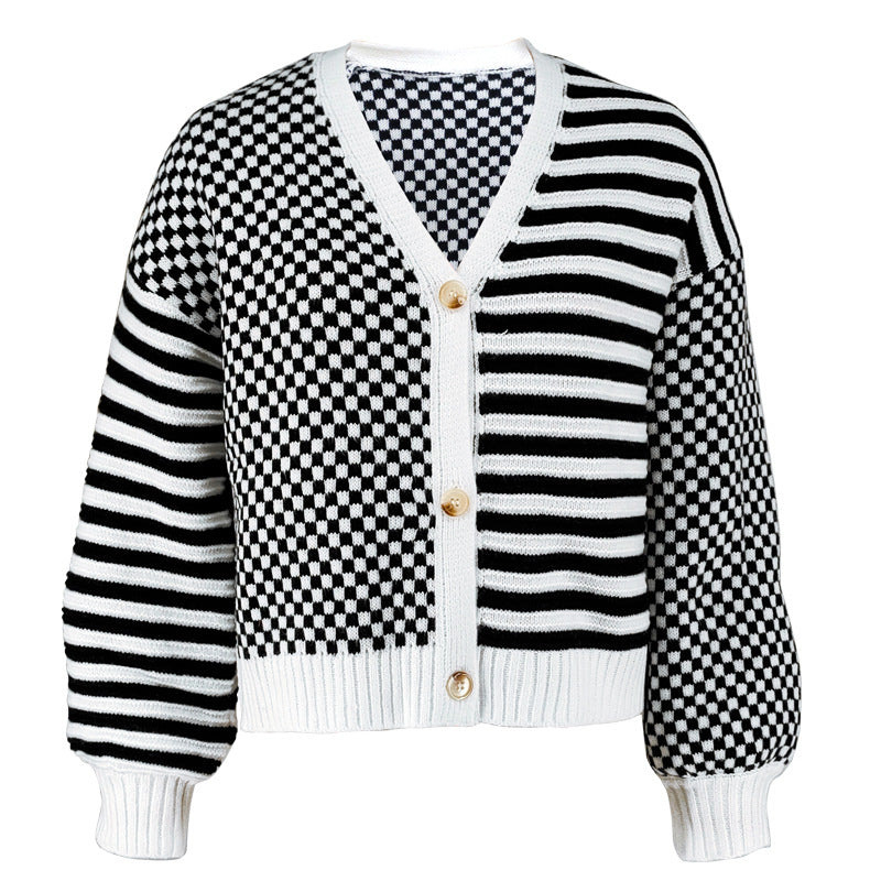 Plaid Patchwork Stripe Knits Coats GDAM 1027