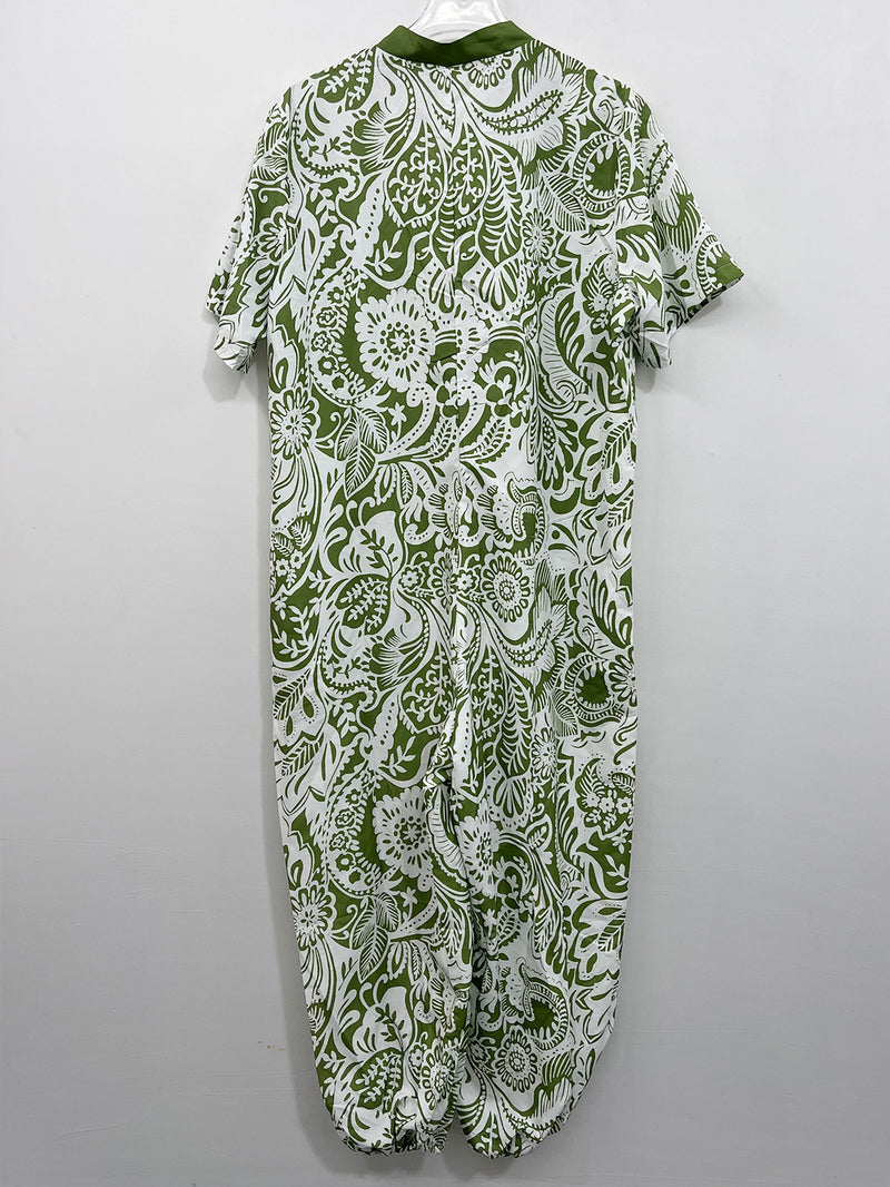 Plus Size Print Short Sleeve Loose Jumpsuit QMZF 1899