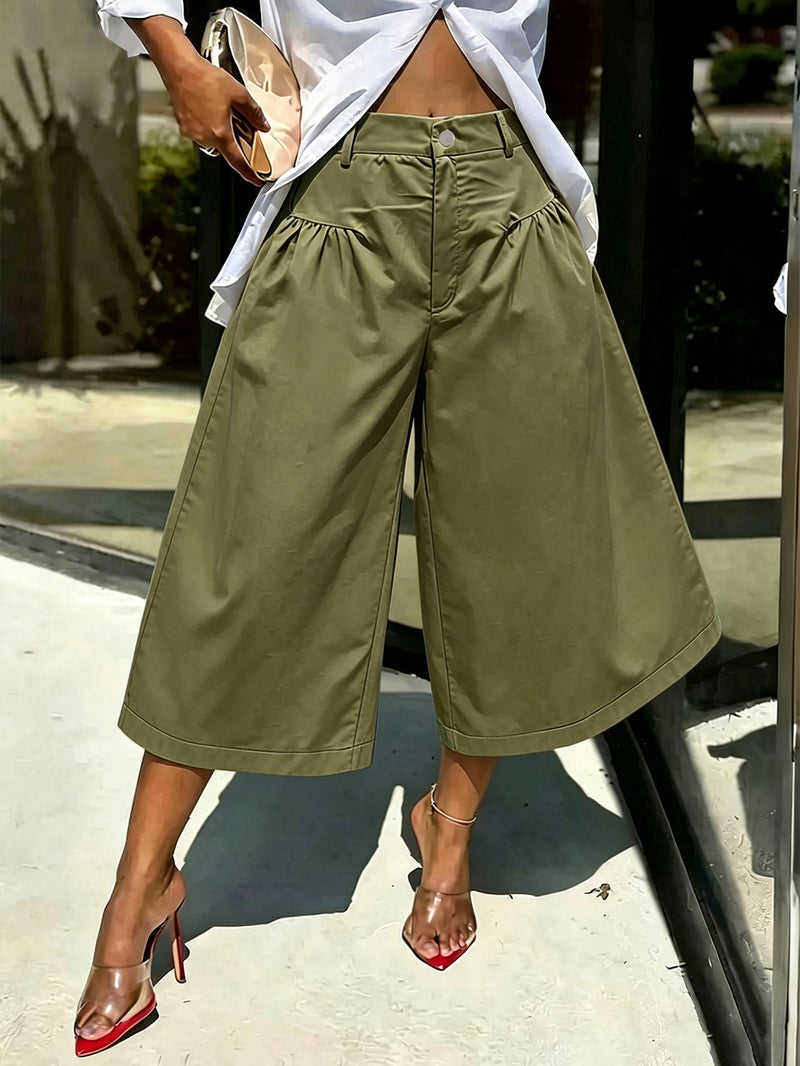 Solid Color Ruched Loose Trousers SH 391585